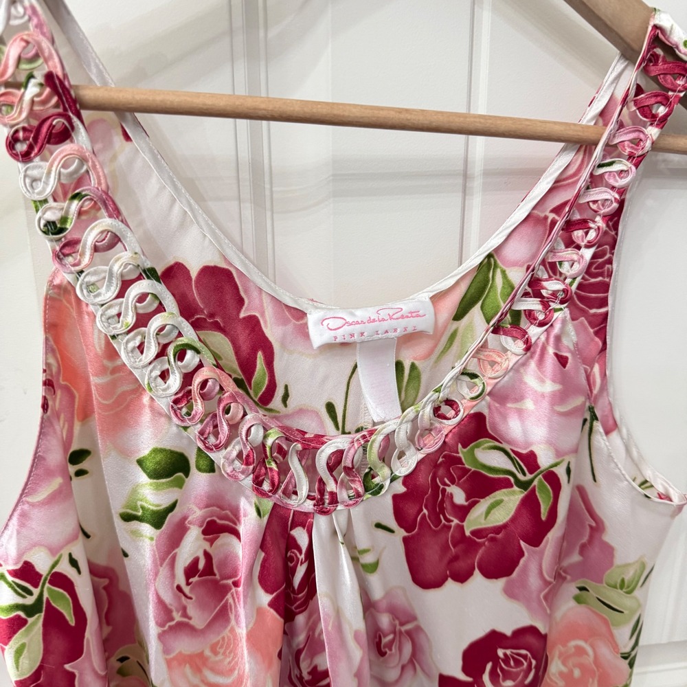 Oscar de la Renta Nightgown Large Floral Satin Pink Label Sleeveless - Picture 3 of 6